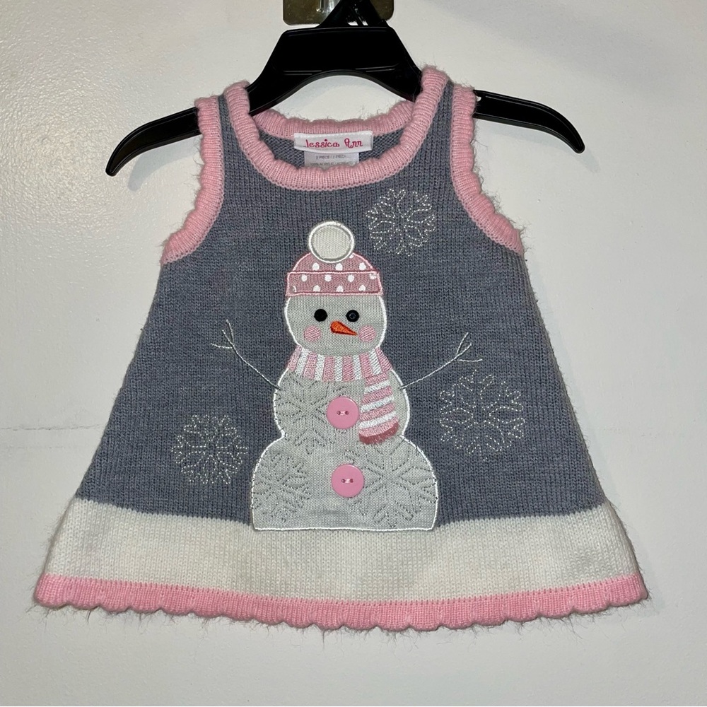 Jessica Ann Grey Knit Baby Dress with Pink Trim